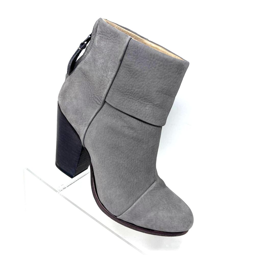 Rag & Bone Newbury Boots Women's 8.5 Elephant Gray Leather Cuff 3.5" Heel‎